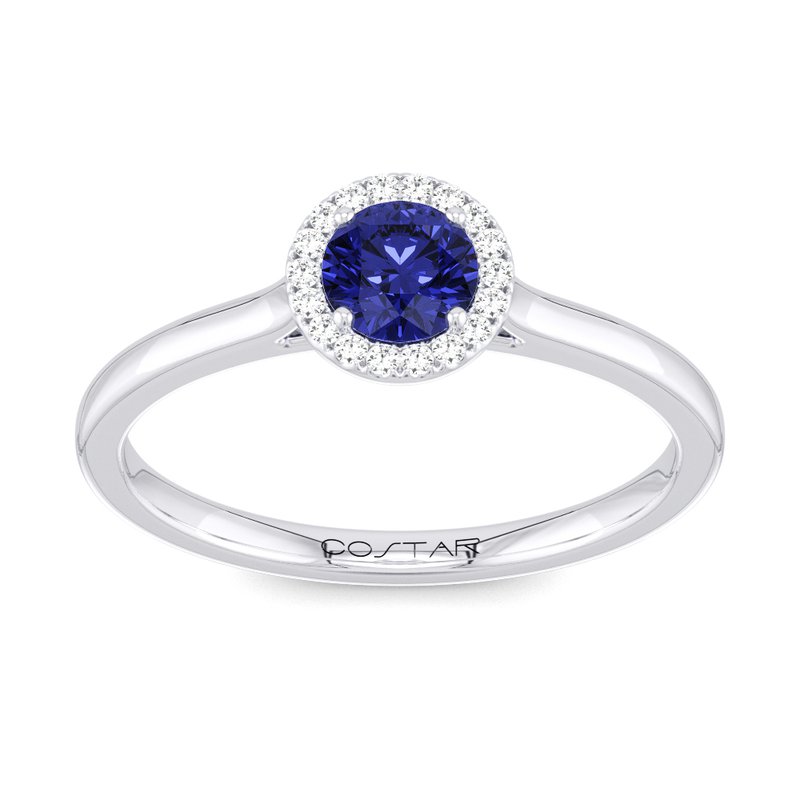 10K or 14K Yellow or White Gold Blue Sapphire and Diamond Halo Ring