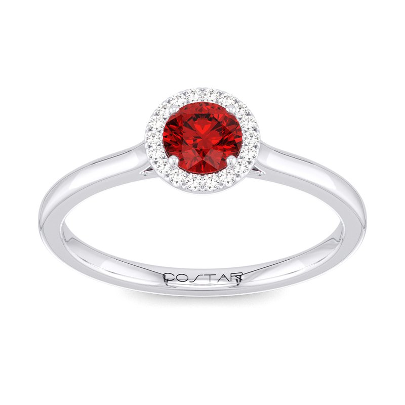 10K or 14K Yellow or White Gold Ruby and Diamond Halo Ring