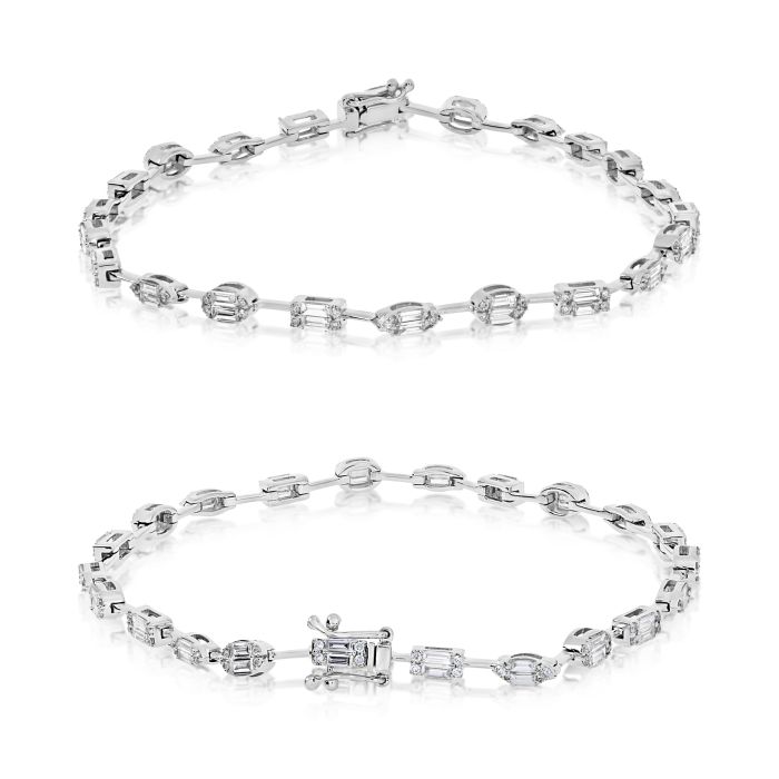 14K White Gold Baguette Diamond Tennis Bracelet