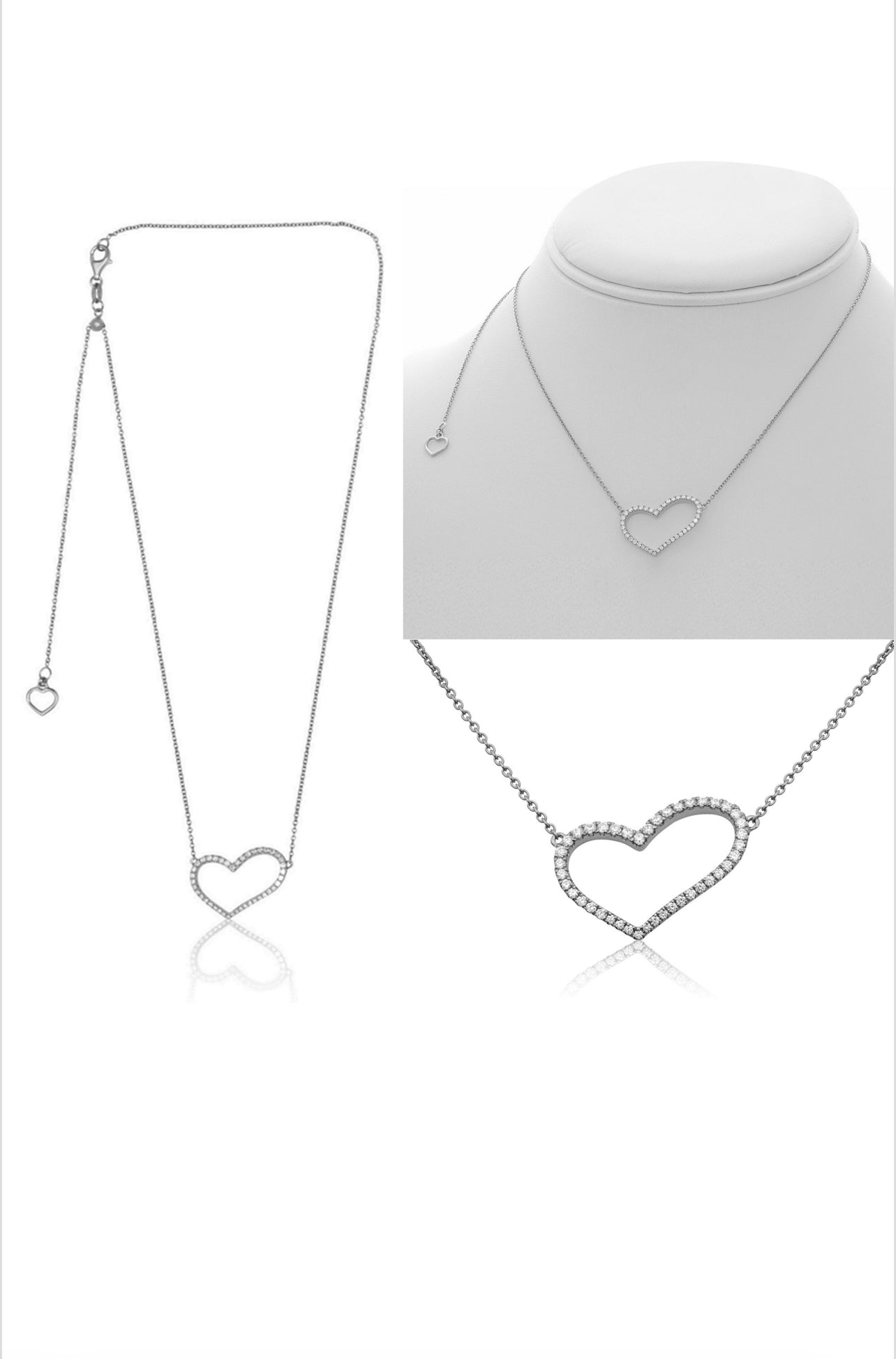 14K White Gold Heart Diamond Necklace