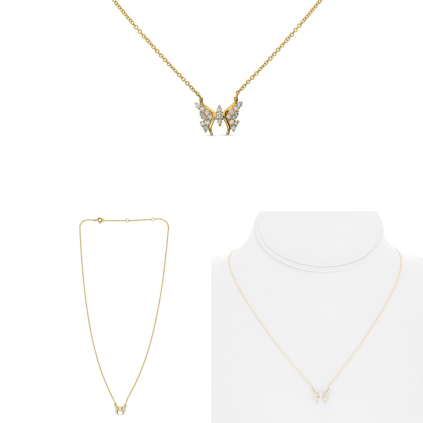14K Yellow Gold Diamond Butterfly Necklace