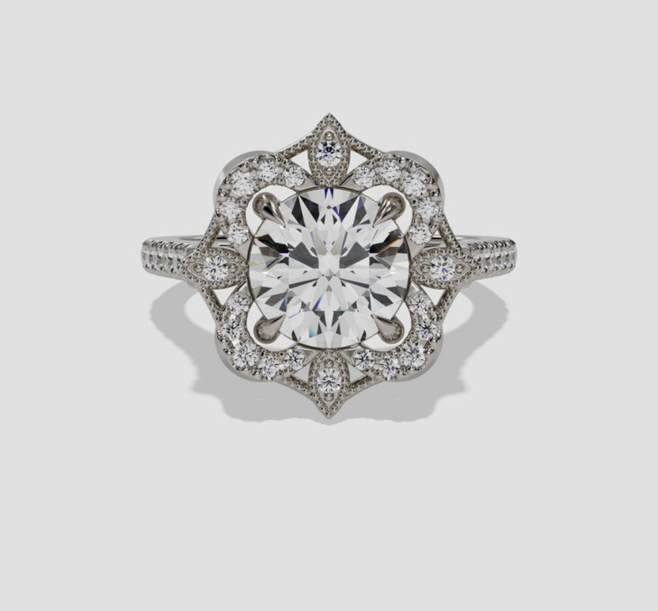 14K White Gold Kite Halo Diamond Engagement Ring Setting