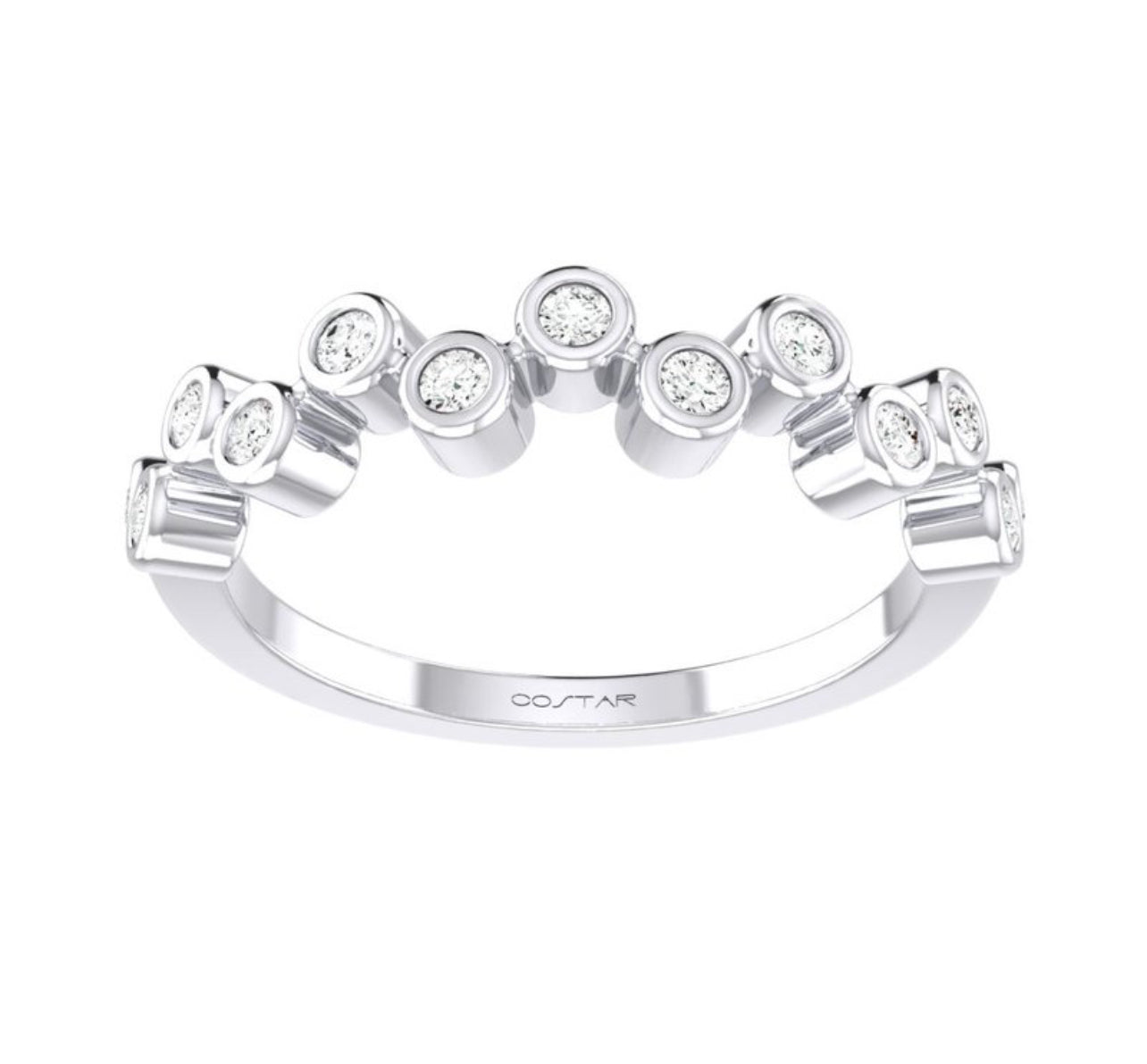 14K White Gold Zig Zag Bezel Set Diamond Band