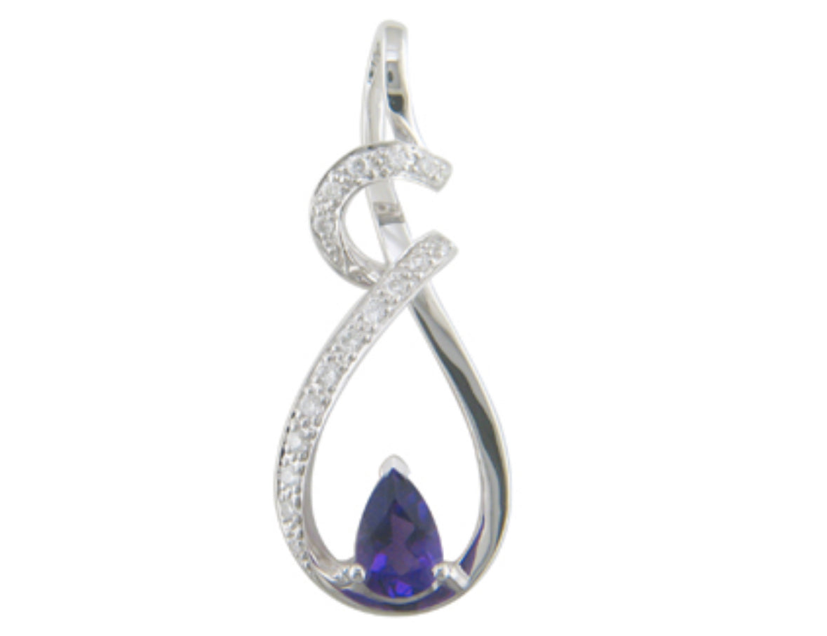 14K White Gold Amethyst and Diamond Pendant