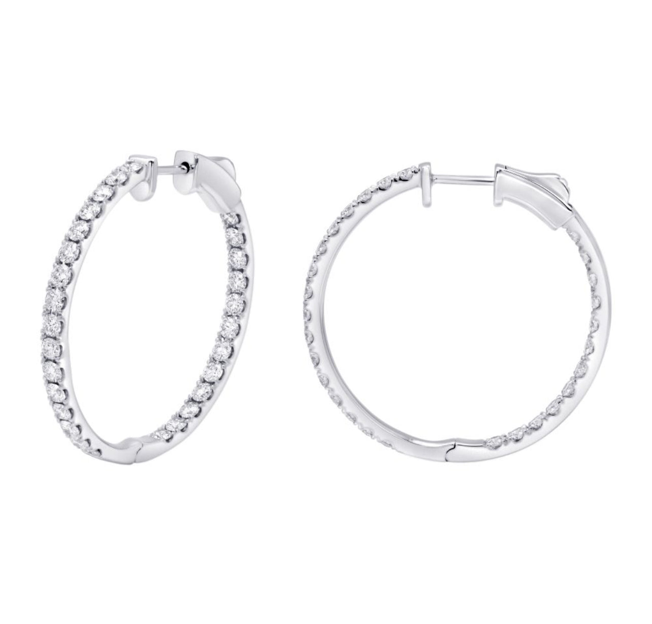 14K White Gold Classic 2.5ct Diamond Hoops