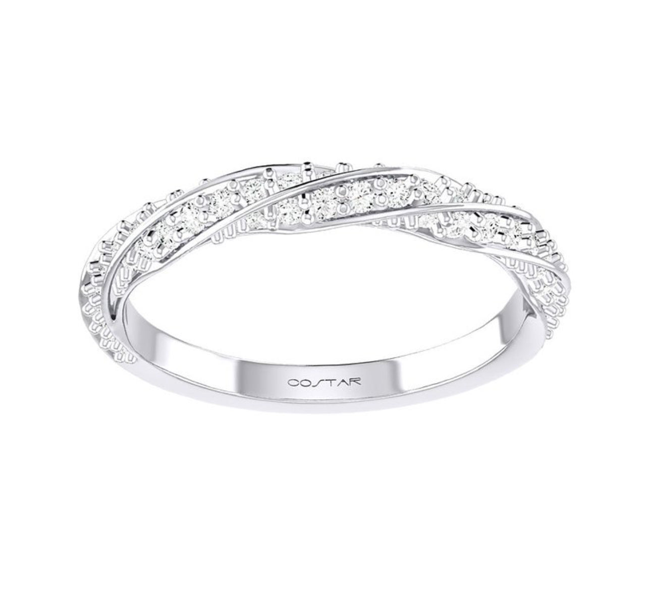 14K White Gold Diamond Twist Stackable Band