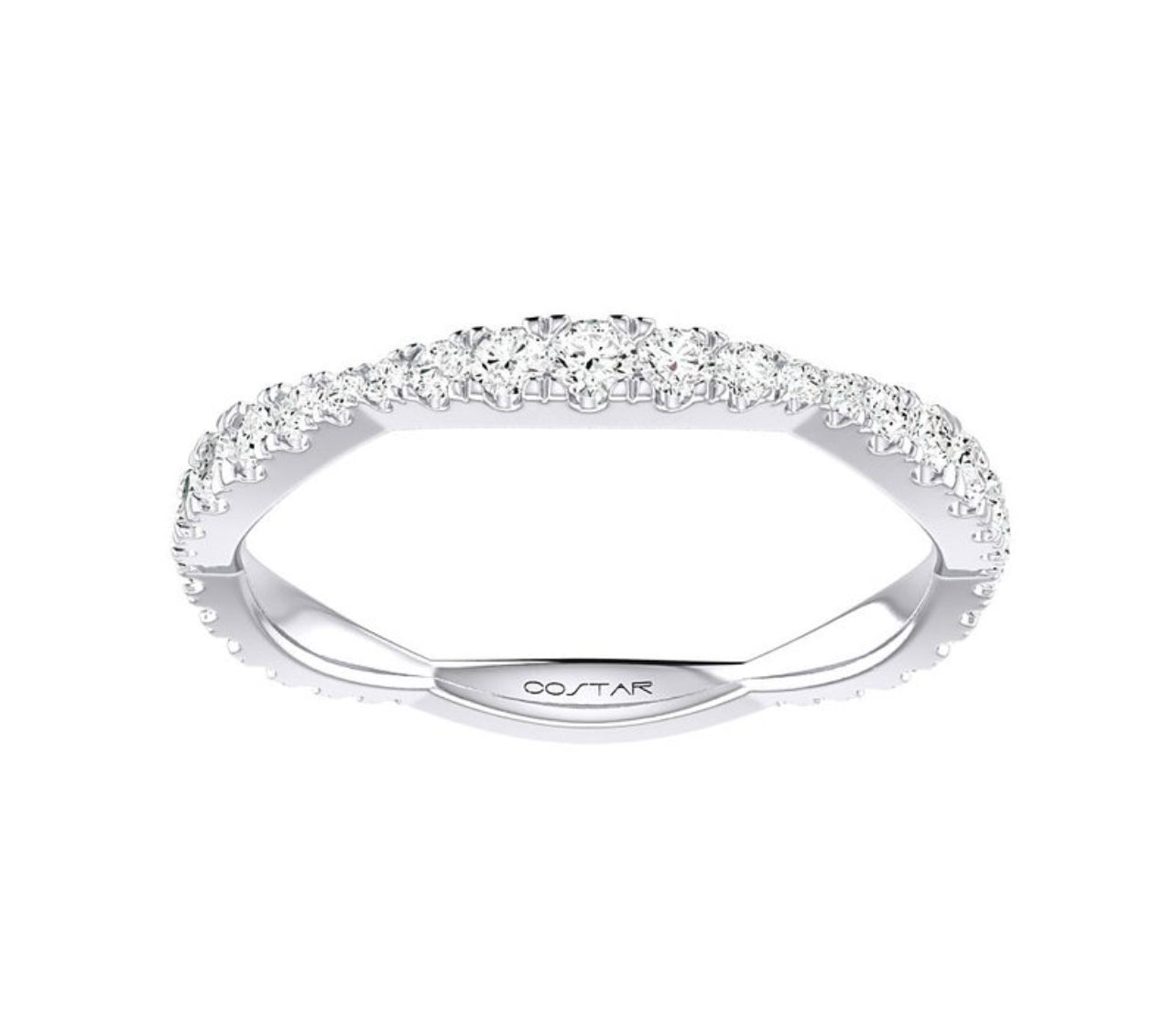 14K White Gold Wave Diamond Stackable Band