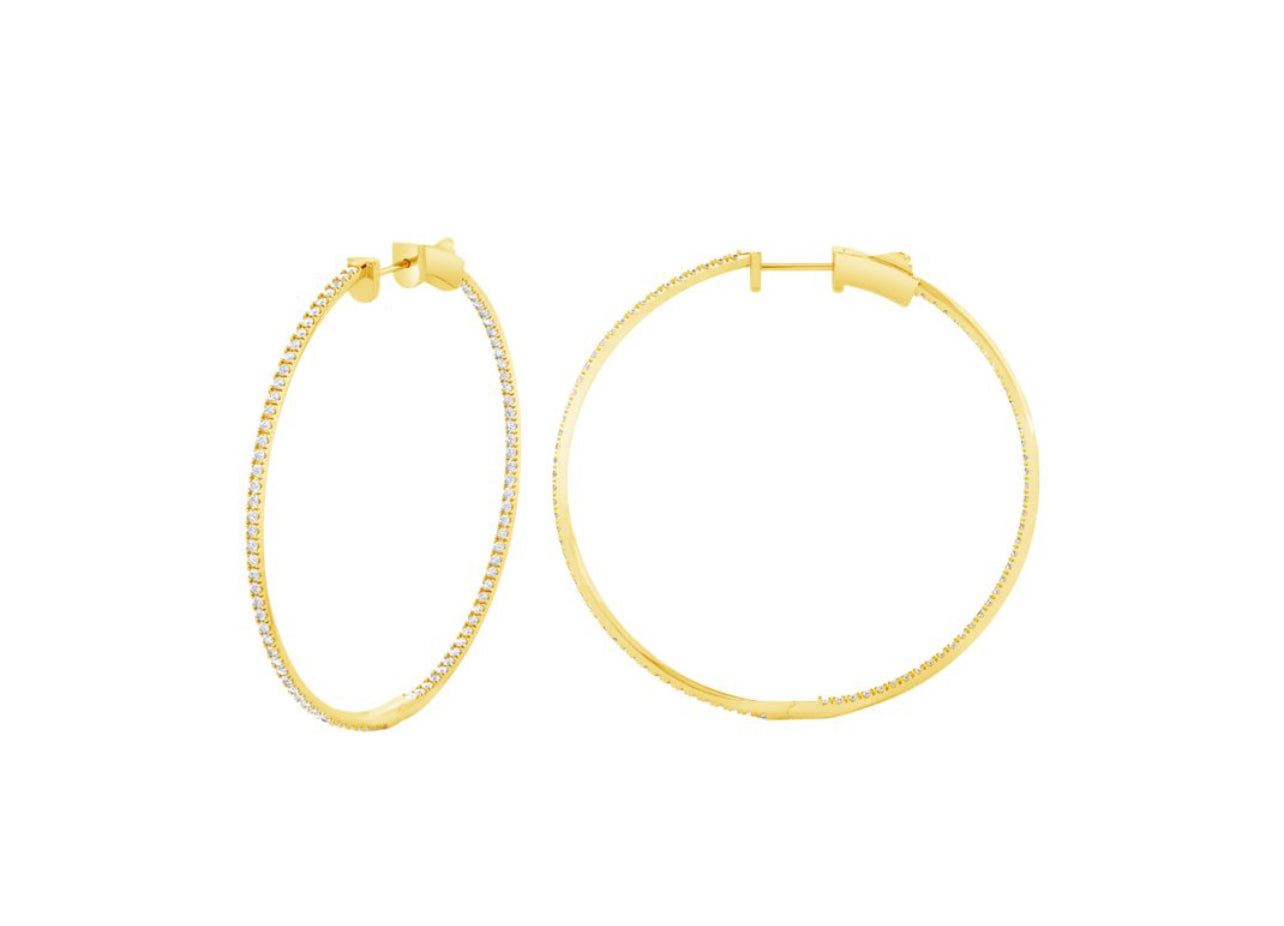 14K White or Yellow gold Extra Large Diamond Inside-Out Hoop Earrings