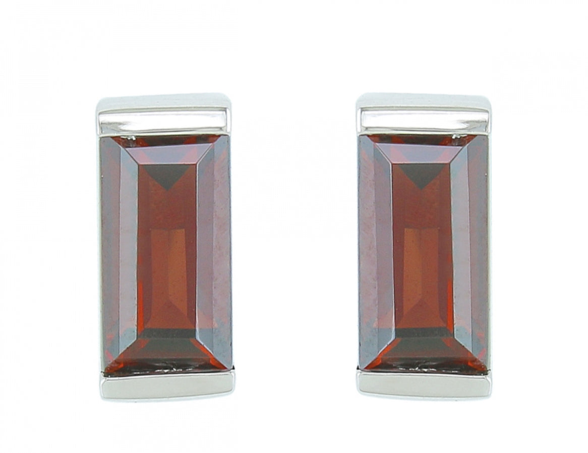 14K White Gold Baguette Garnet Stud Earrings