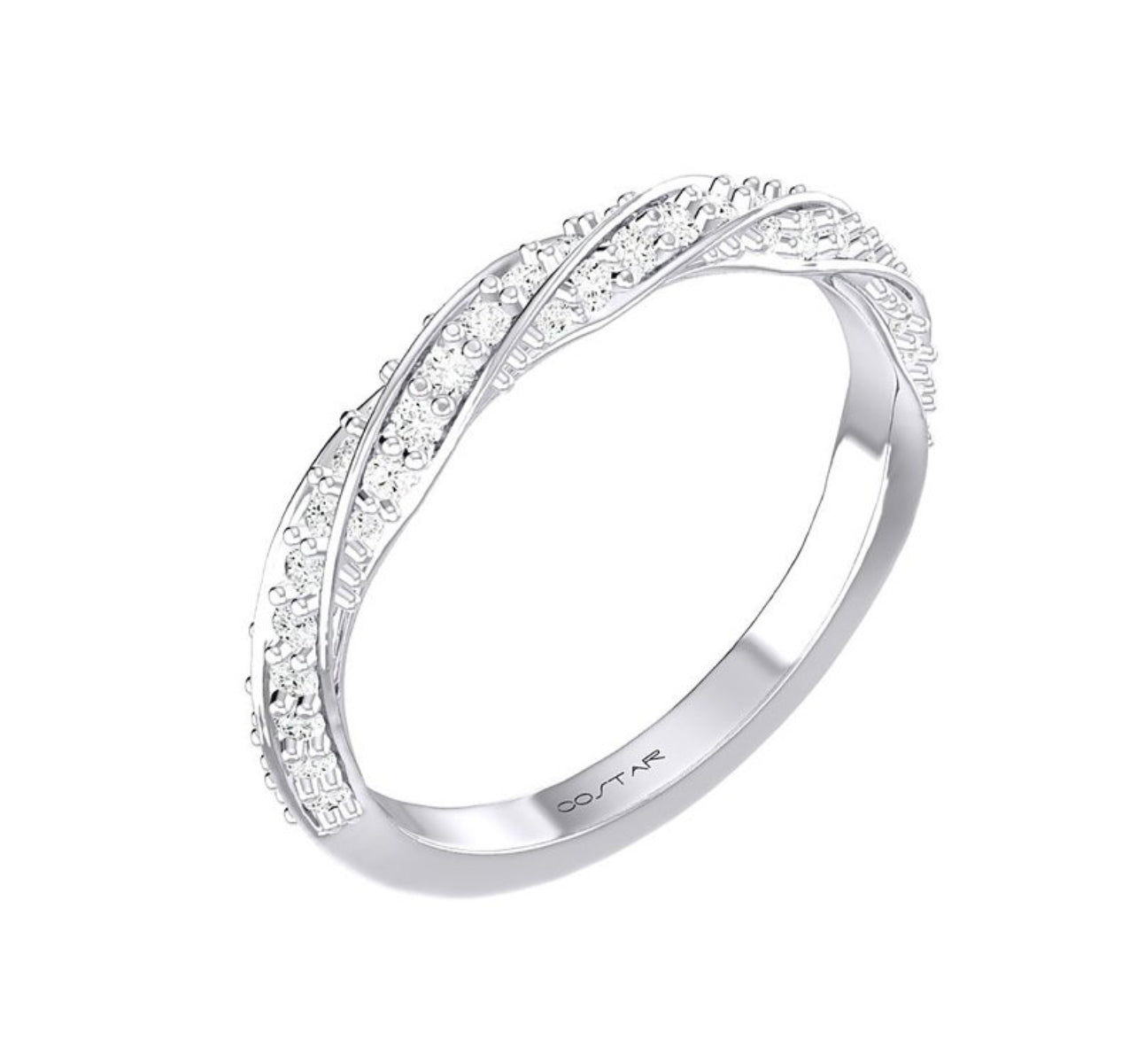 14K White Gold Diamond Twist Stackable Band