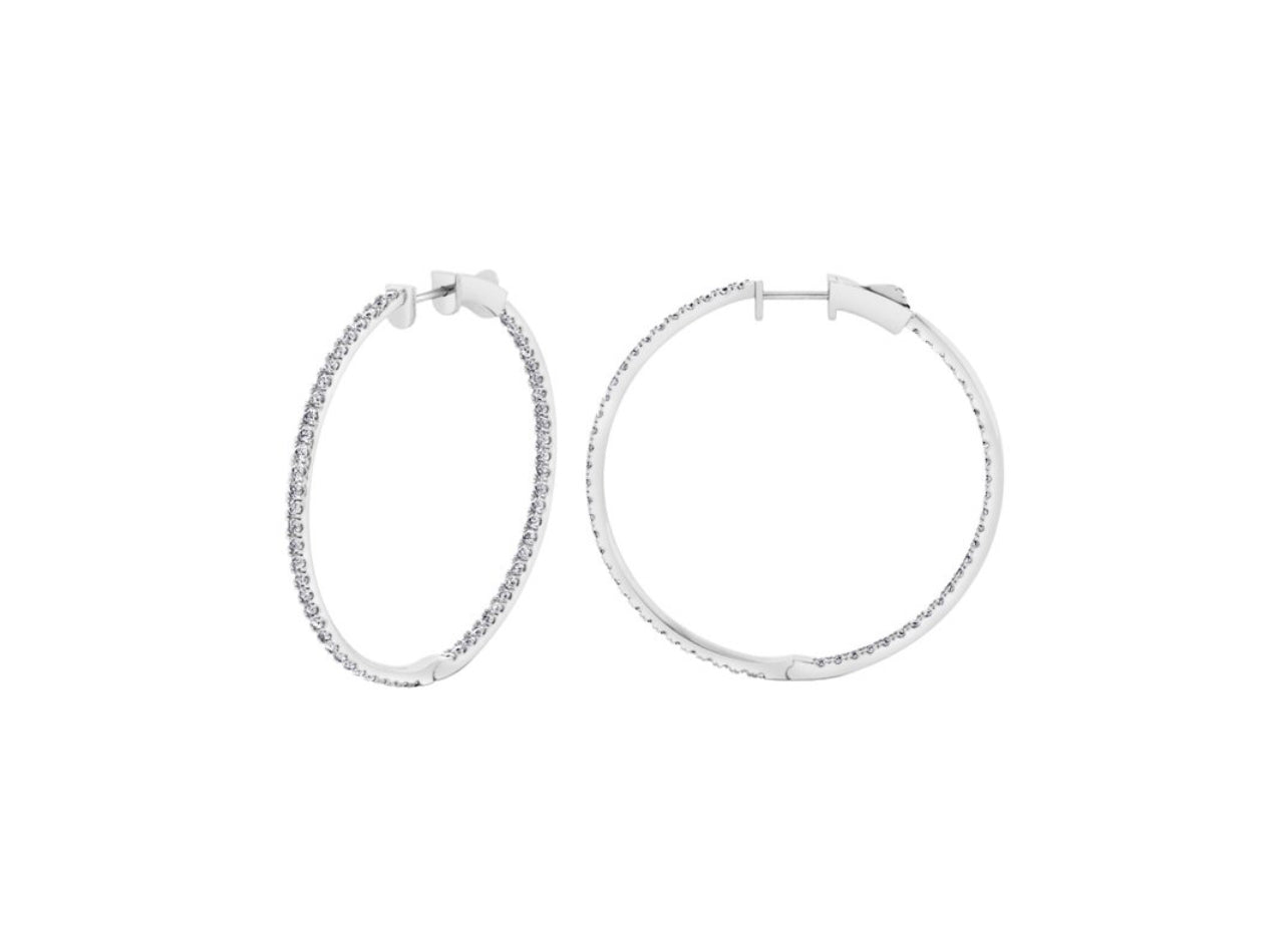 14K White or Yellow Gold Round Shaped Large Inside Out Hoop Earrings