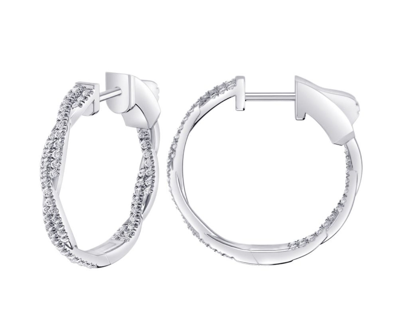 14K Yellow Gold Twisted Diamond Hoops