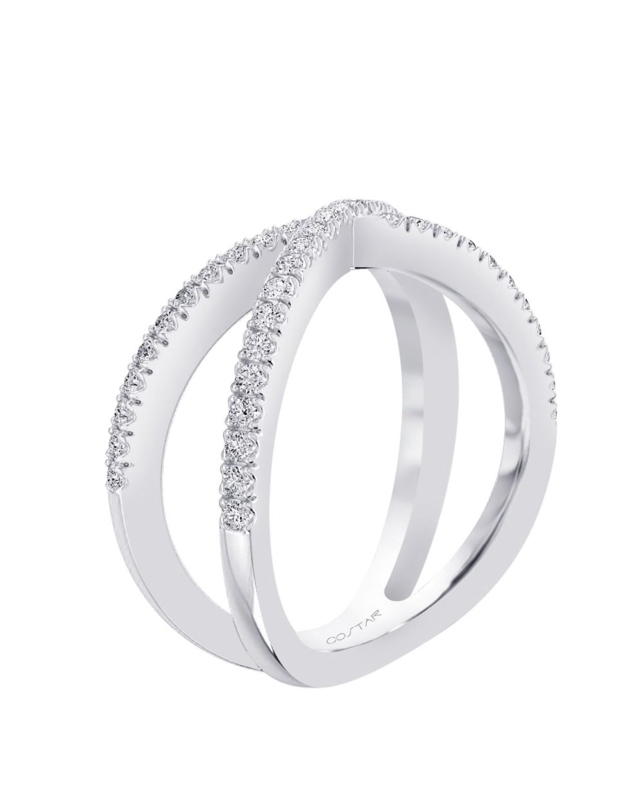 14K White Gold Crossed Diamond Band