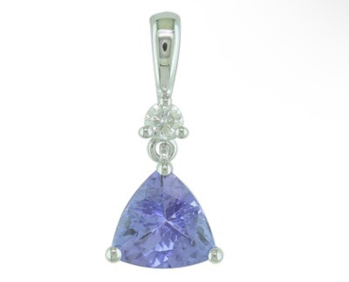 14K White Gold Trillion Cut Tanzanite and Diamond Accented Pendant