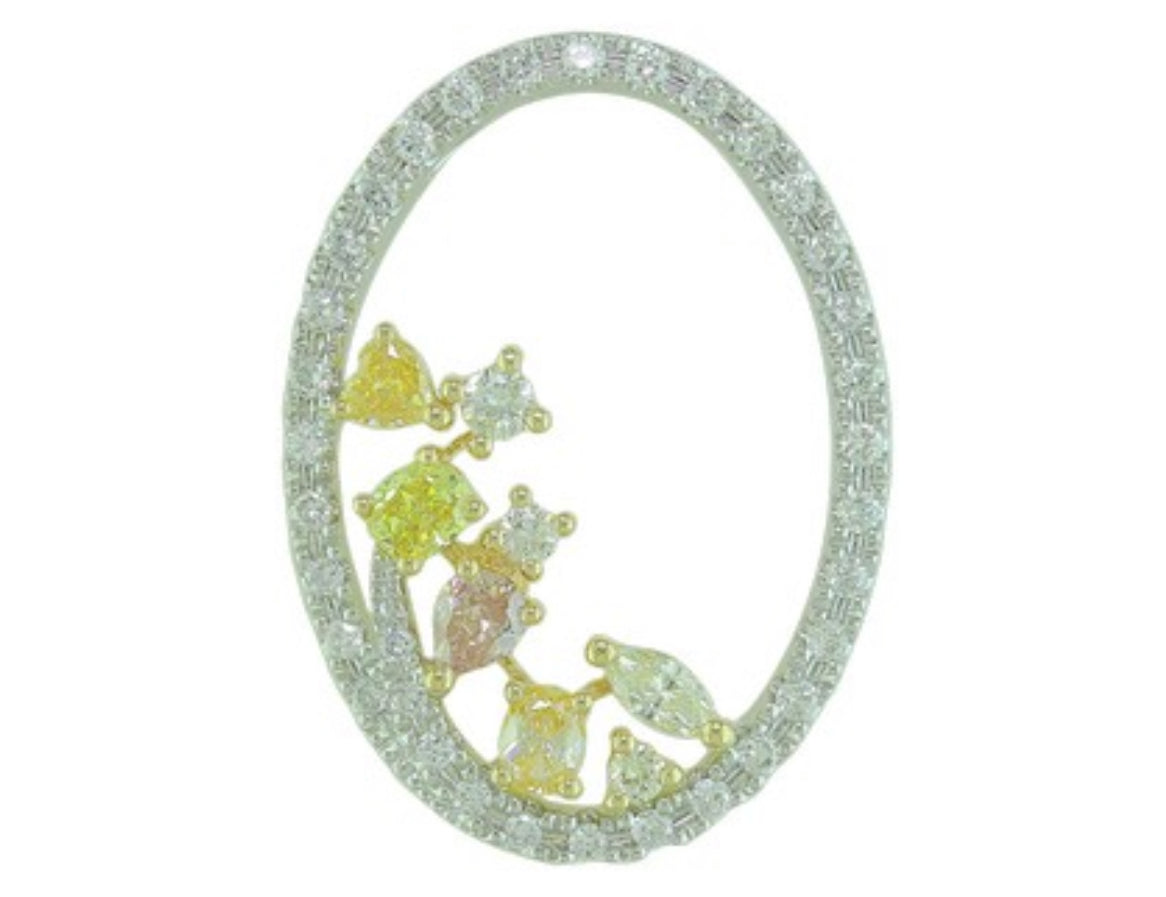 14K White and Yellow Gold Multi Colored Diamond Swirl Pendant