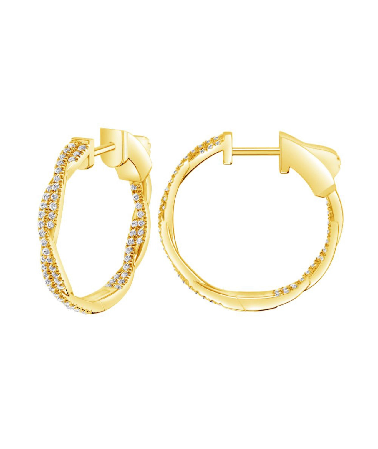 14K Yellow Gold Twisted Diamond Hoops