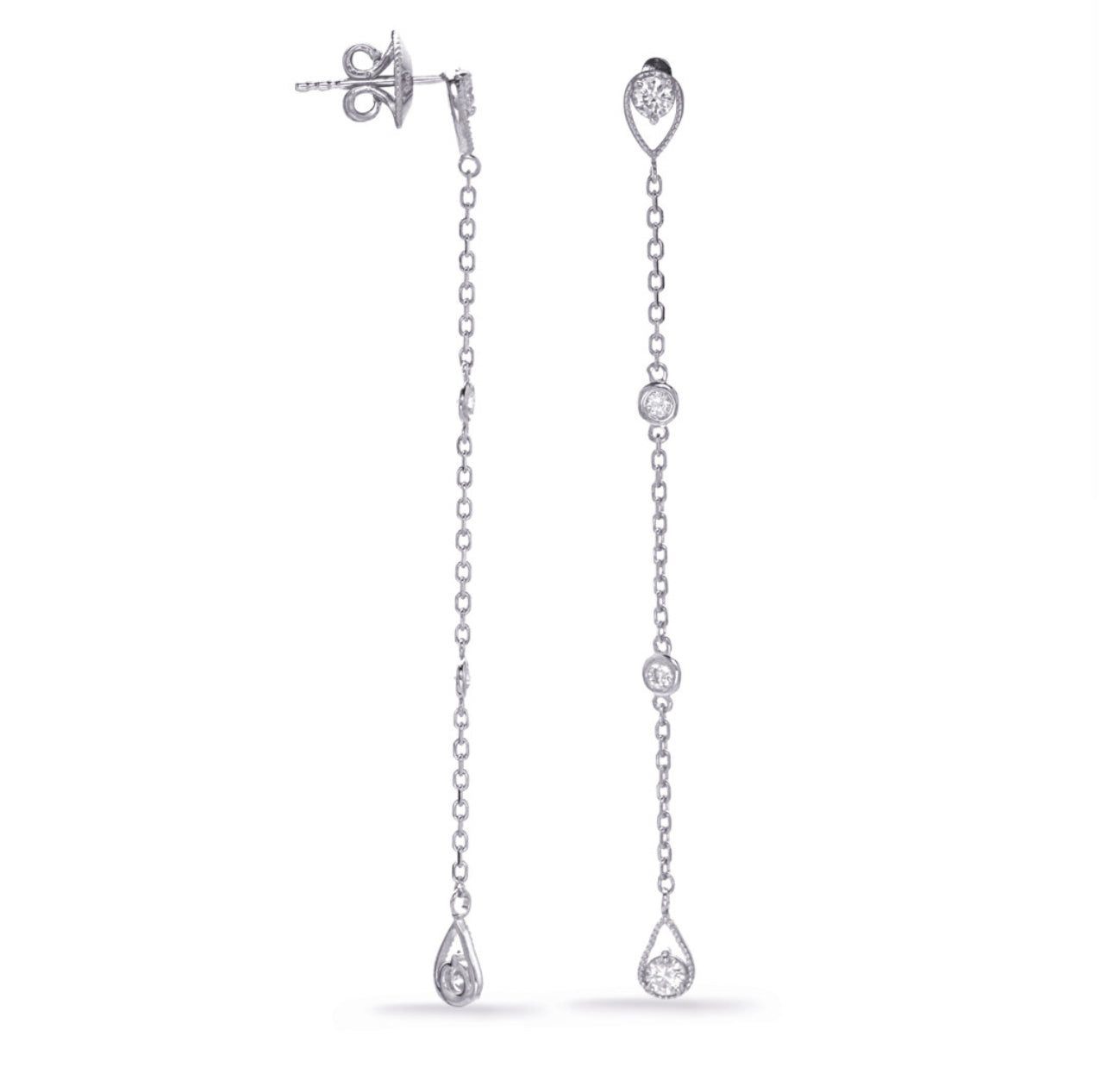 14K White Gold Diamond Teardrop Earrings