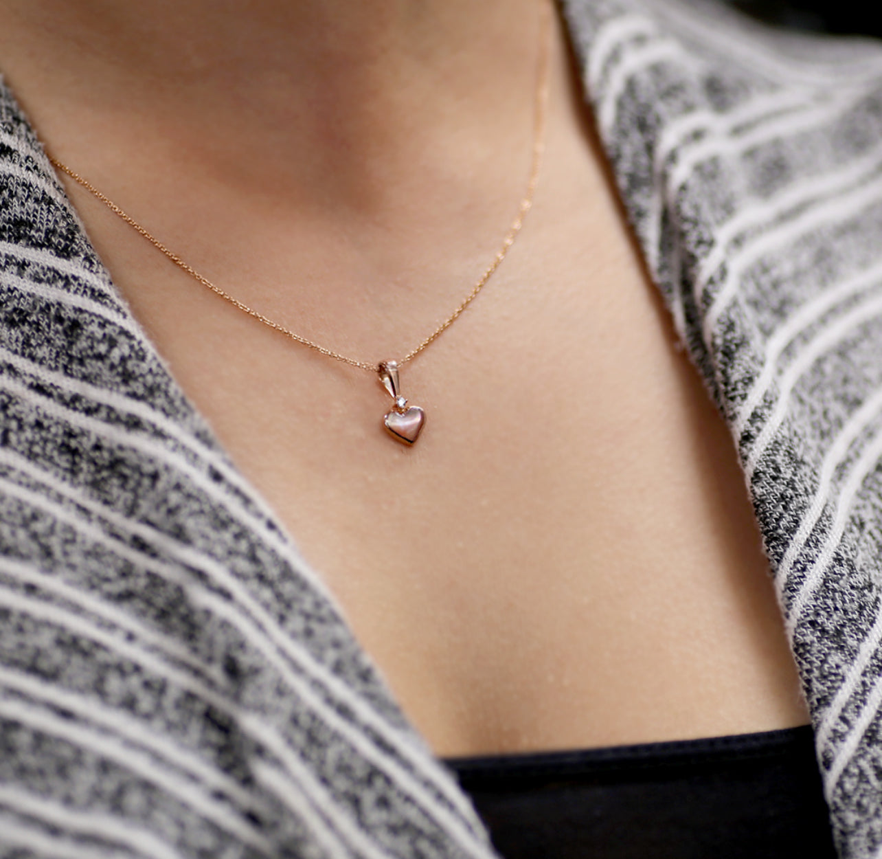 14K Rose Gold KABANA Mother of Pearl and Diamond Heart Pendant