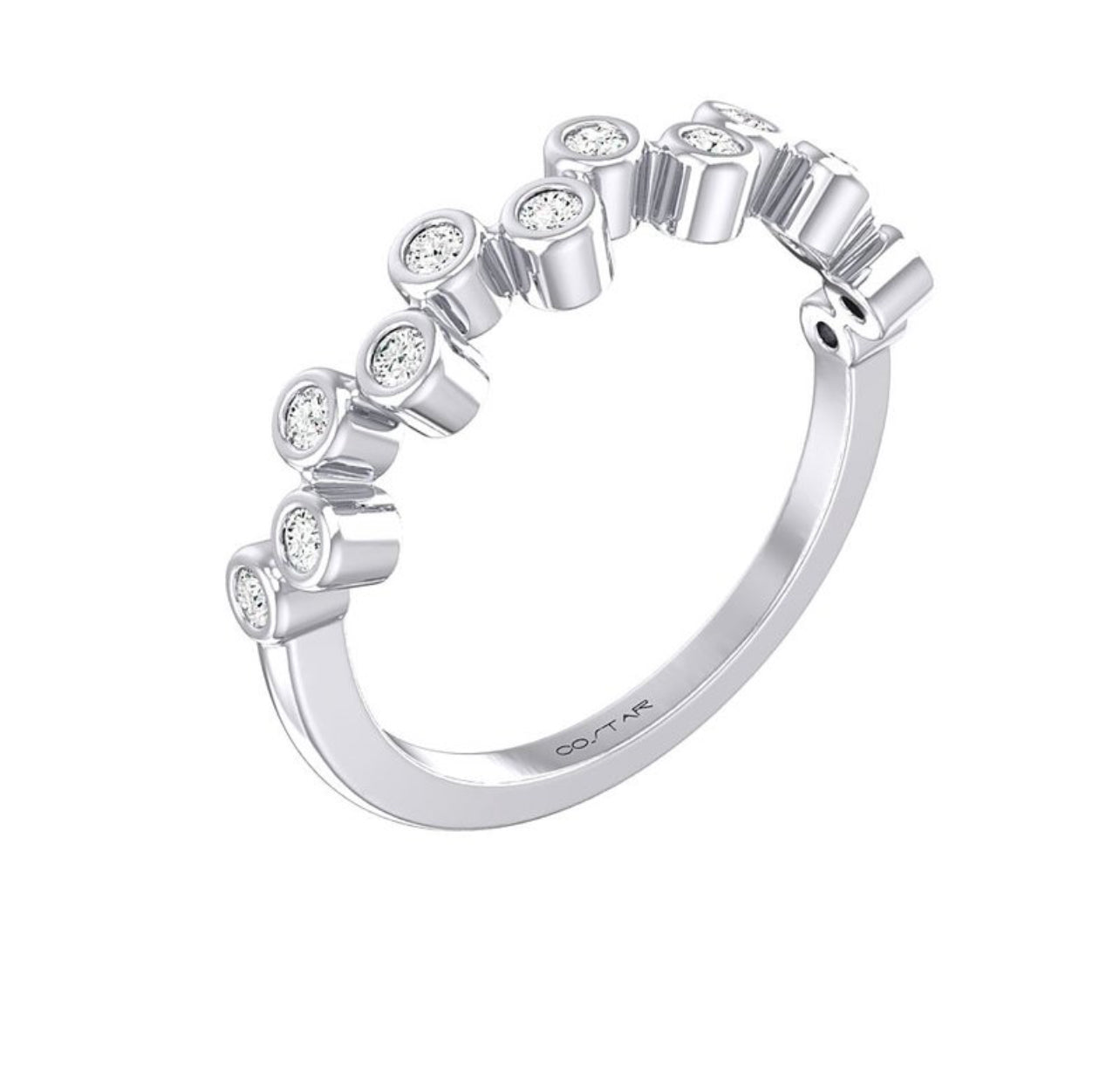 14K White Gold Zig Zag Bezel Set Diamond Band