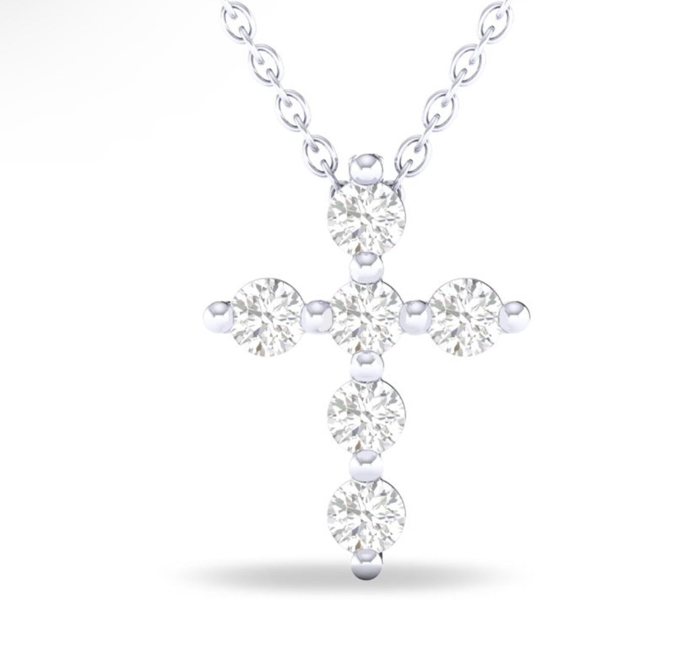 14K White Gold Floating Diamond Cross Necklace