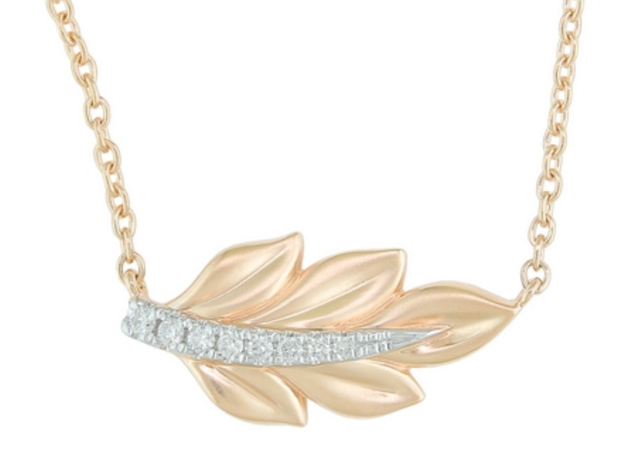 14K White Gold Diamond Leaf Necklace