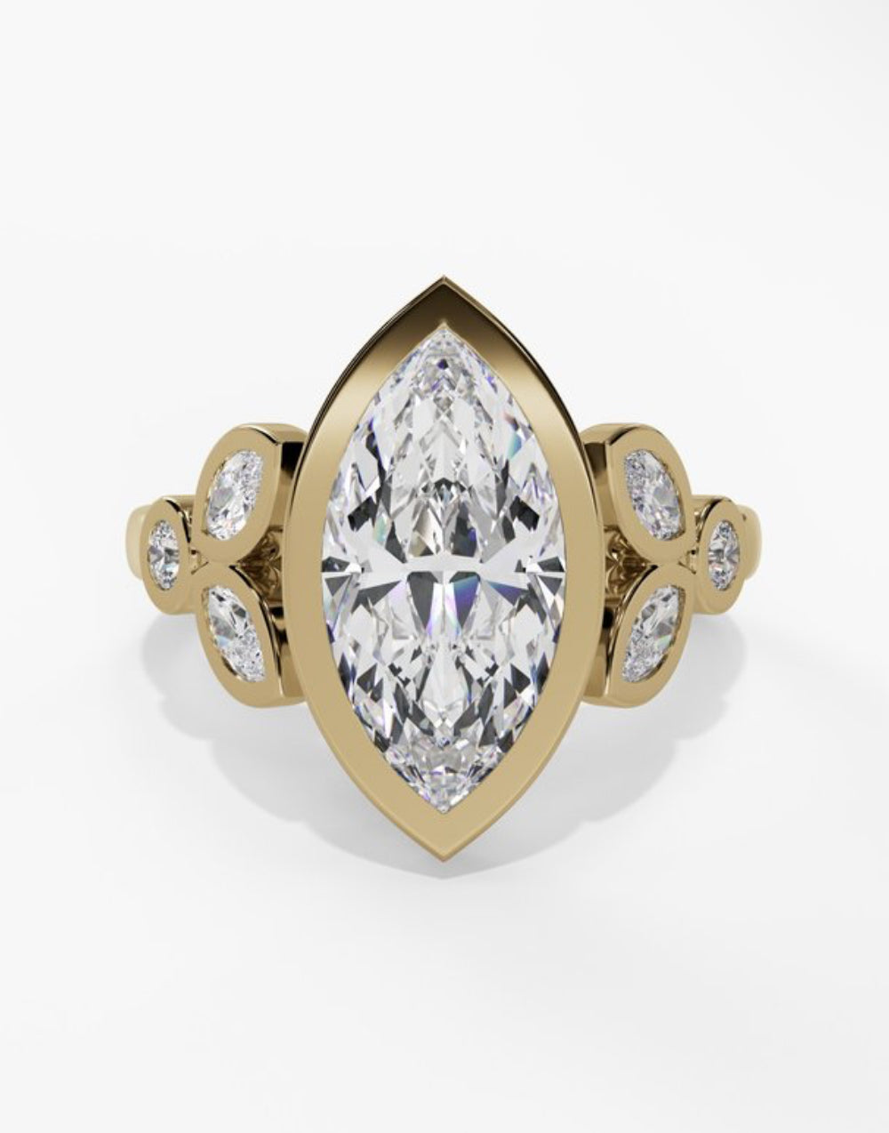 14K Yellow Gold Bezel Set Lab Grown Marquise Diamond Engagement Ring