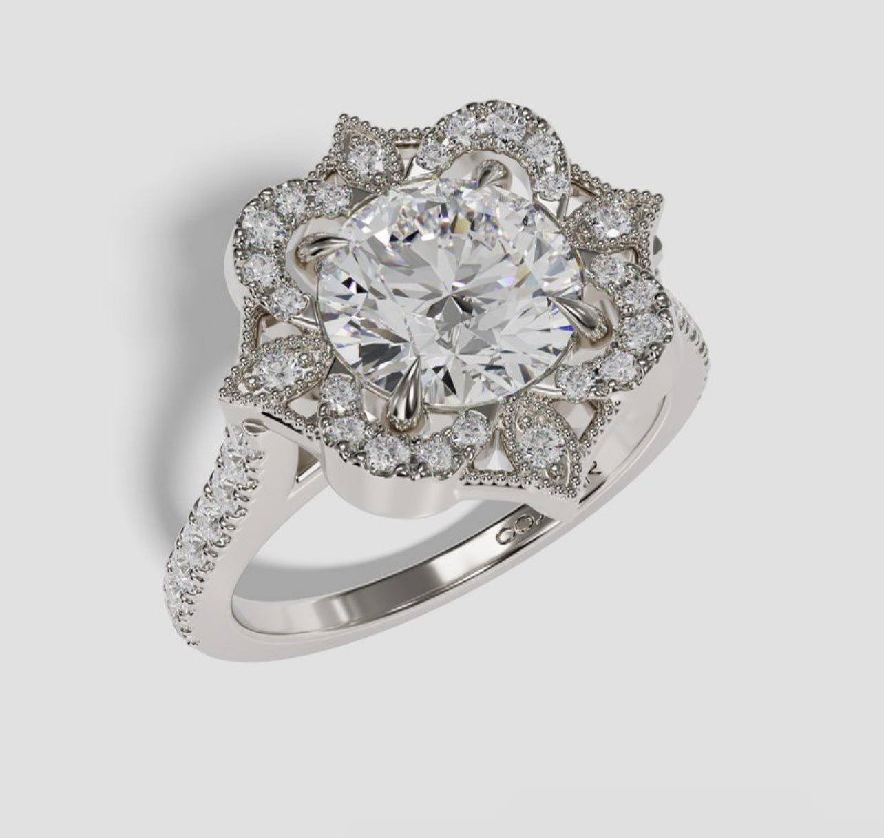 14K White Gold Kite Halo Diamond Engagement Ring Setting