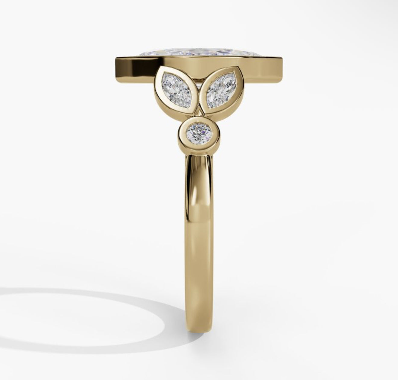 14K Yellow Gold Bezel Set Lab Grown Marquise Diamond Engagement Ring