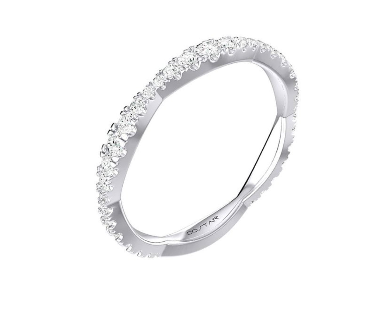 14K White Gold Wave Diamond Stackable Band