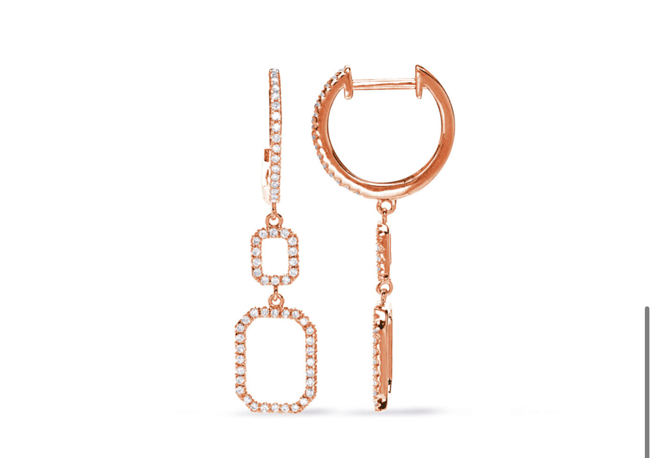 14K White Gold Diamond Structural Paper Clip Dangle Earrings