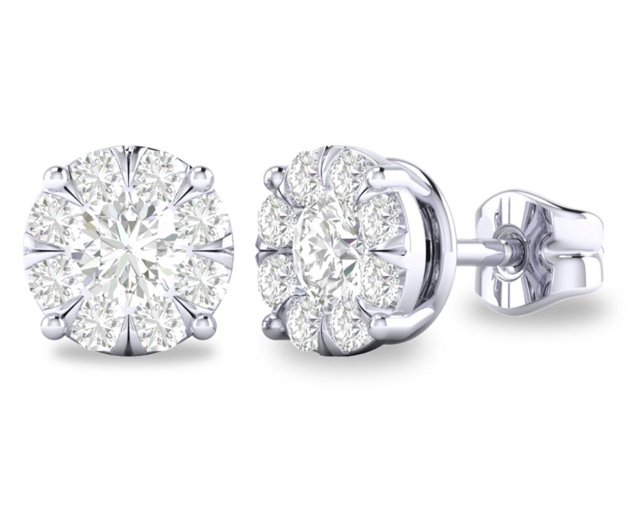 14K White Gold Cluster Diamond Stud Earrings