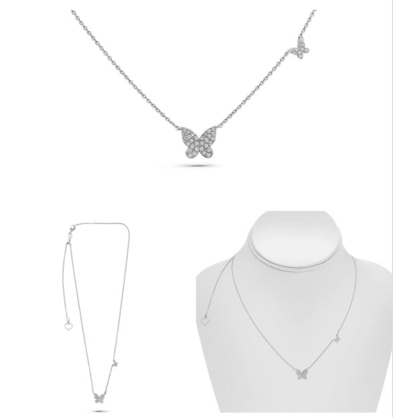 14K White Gold Adjustable Butterfly Necklace
