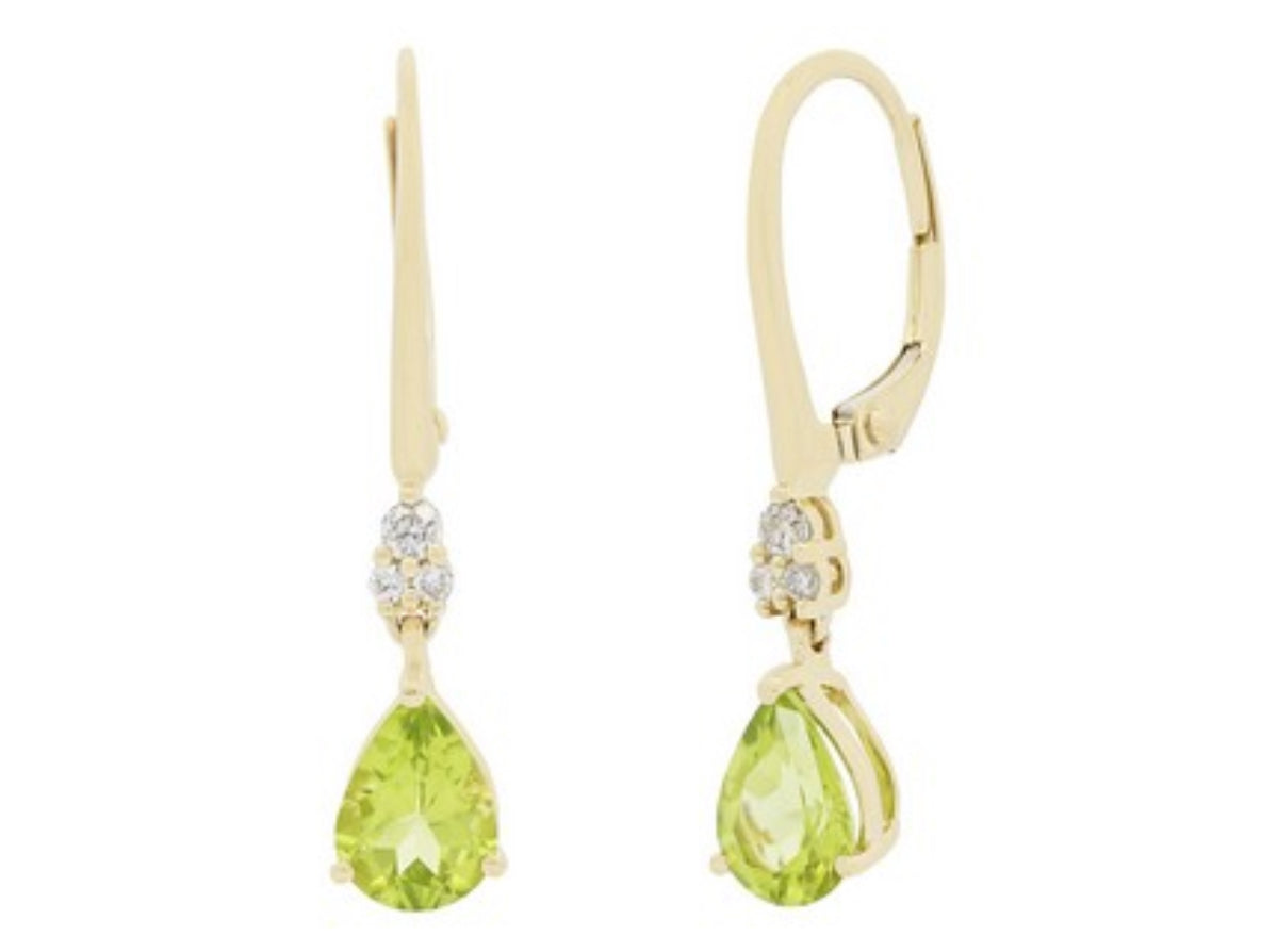 14K White Gold Peridot and Diamond Dangle Earrings