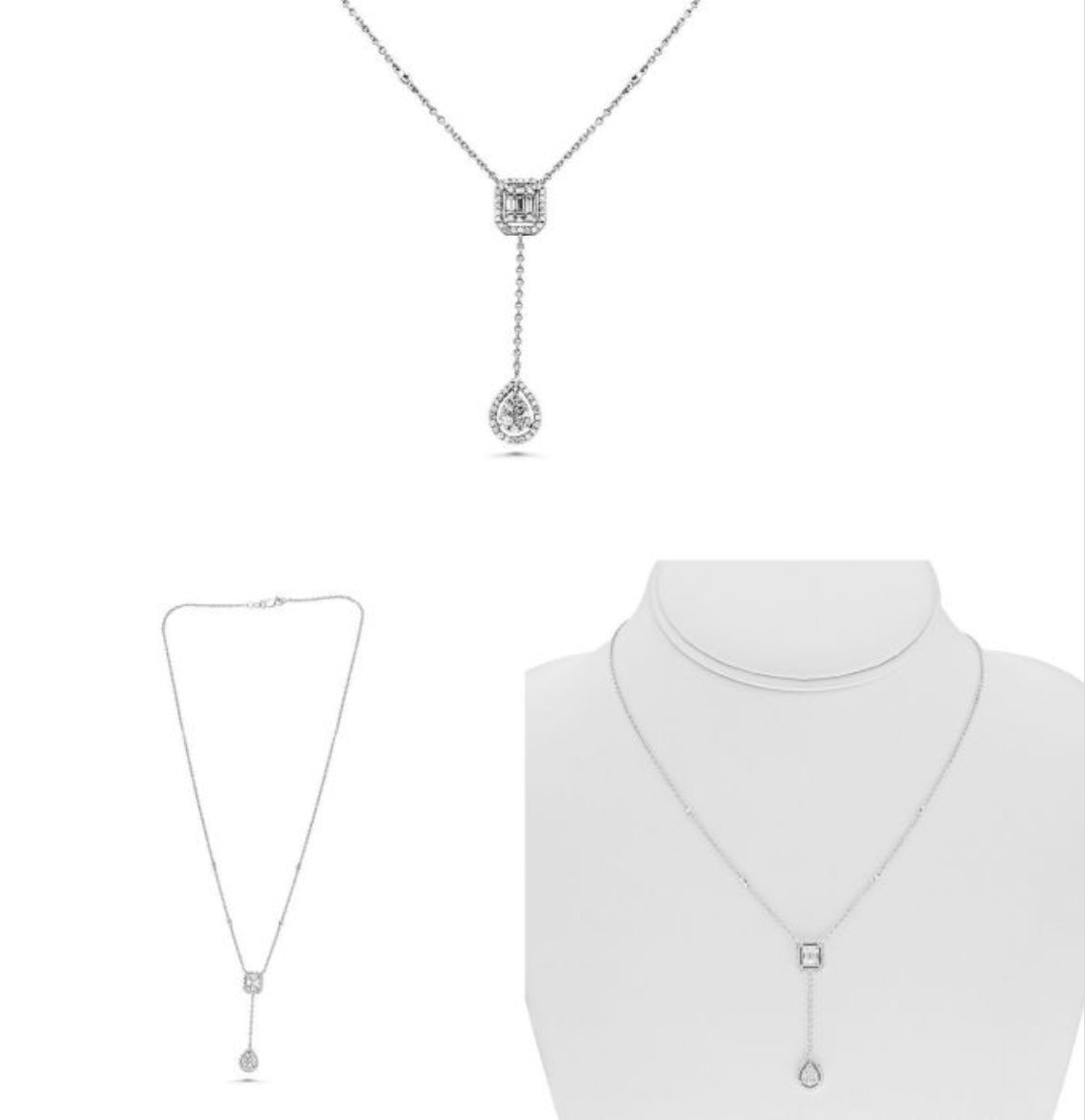 14K Baguette Diamond Cluster Necklace