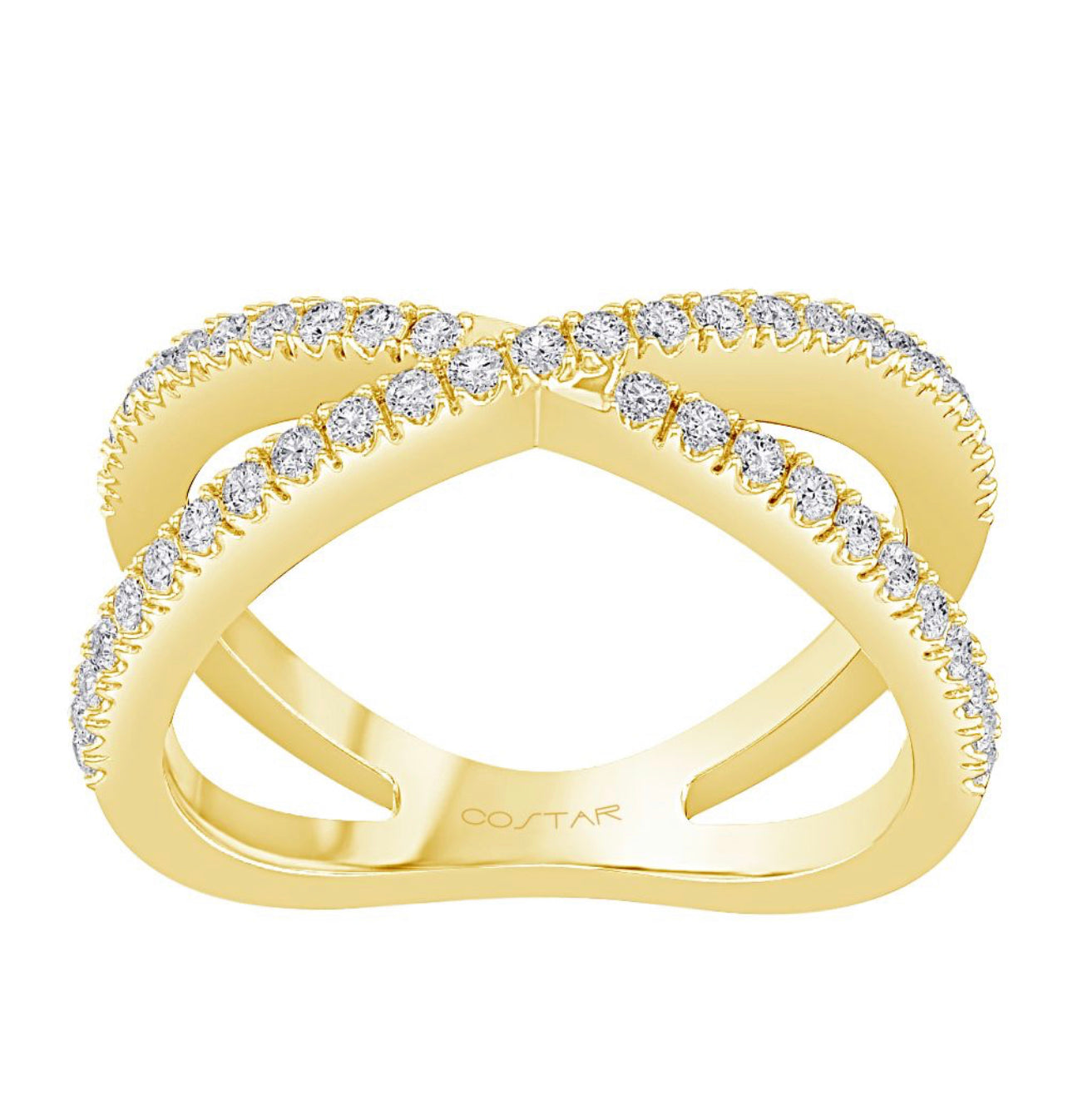 14K White Gold Crossed Diamond Band