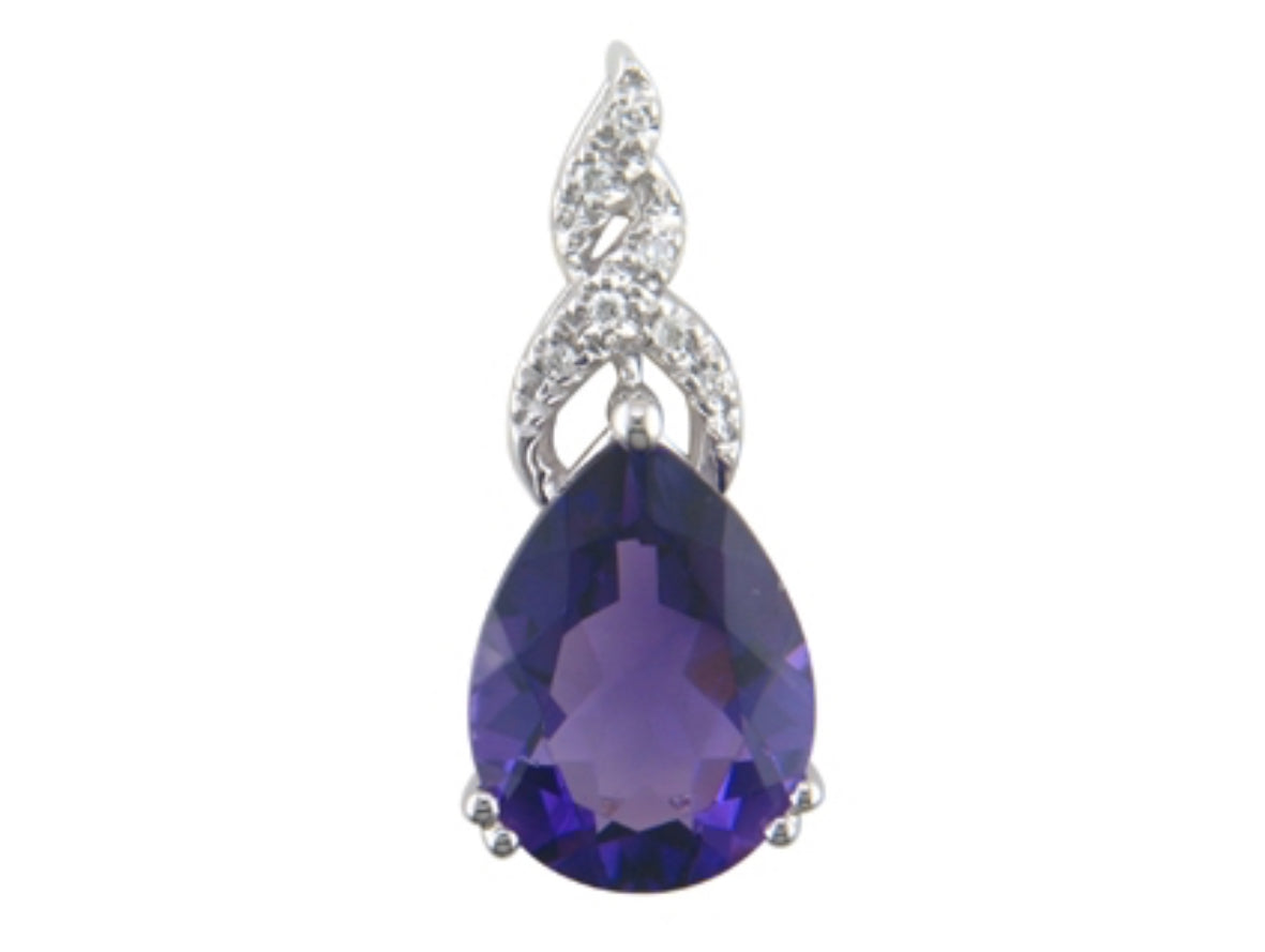 14K White Gold Amethyst and Diamond Pendant