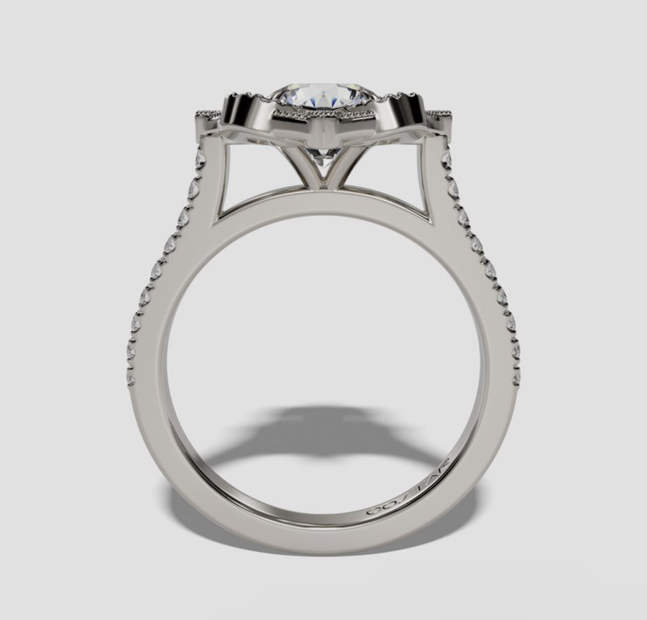 14K White Gold Kite Halo Diamond Engagement Ring Setting