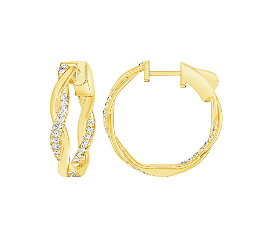 14K White Gold Twisted Diamond Hoops