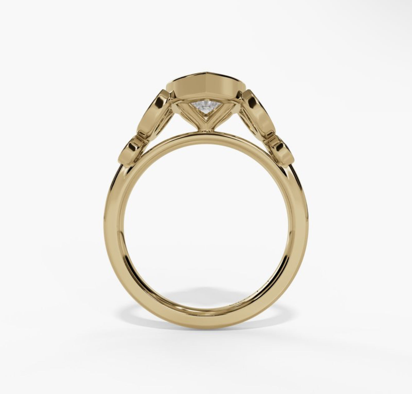 14K Yellow Gold Bezel Set Lab Grown Marquise Diamond Engagement Ring