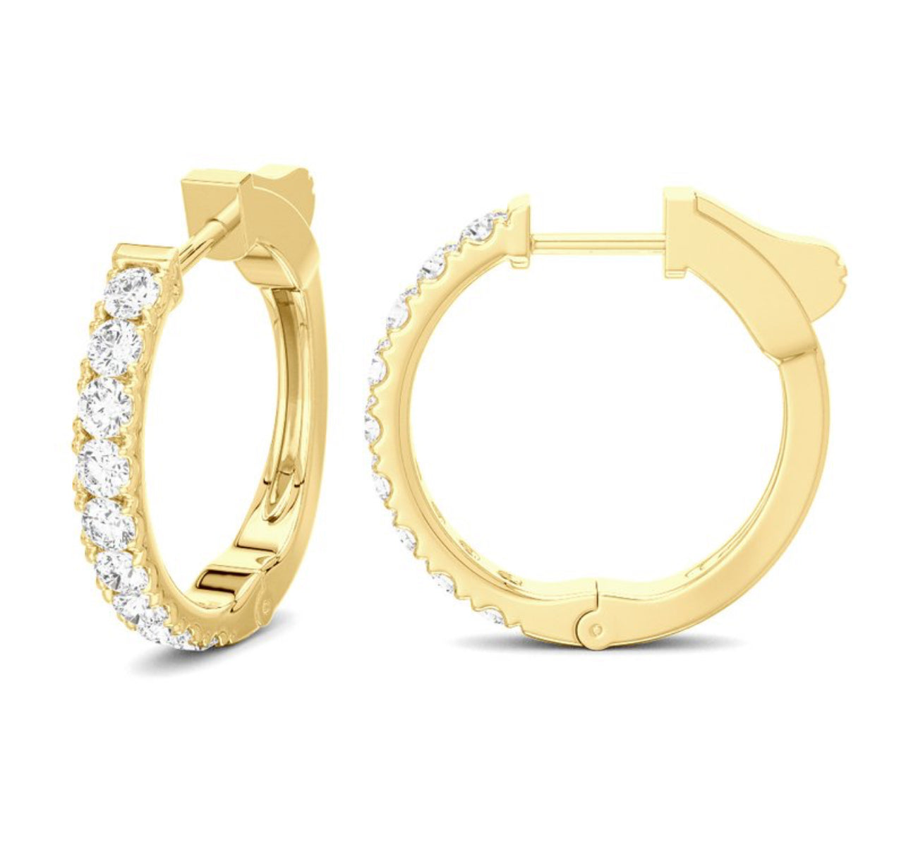 14K Yellow Gold Small Diamond Huggies Hoop Earrings