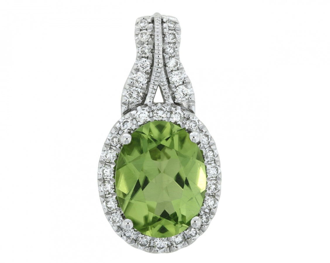 14K White Gold Peridot and Diamond Pendant