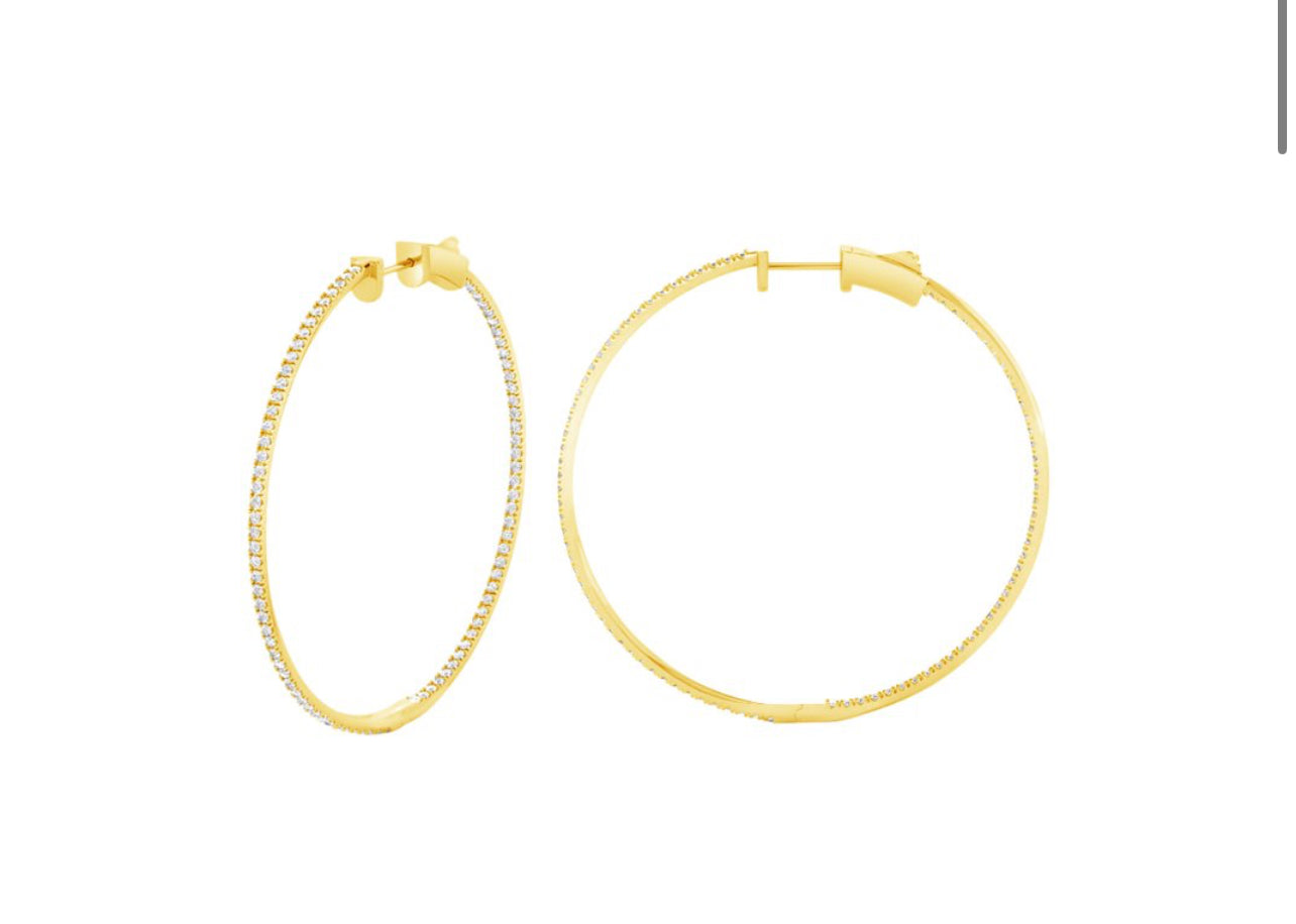 14K White or Yellow gold Extra Large Diamond Inside-Out Hoop Earrings