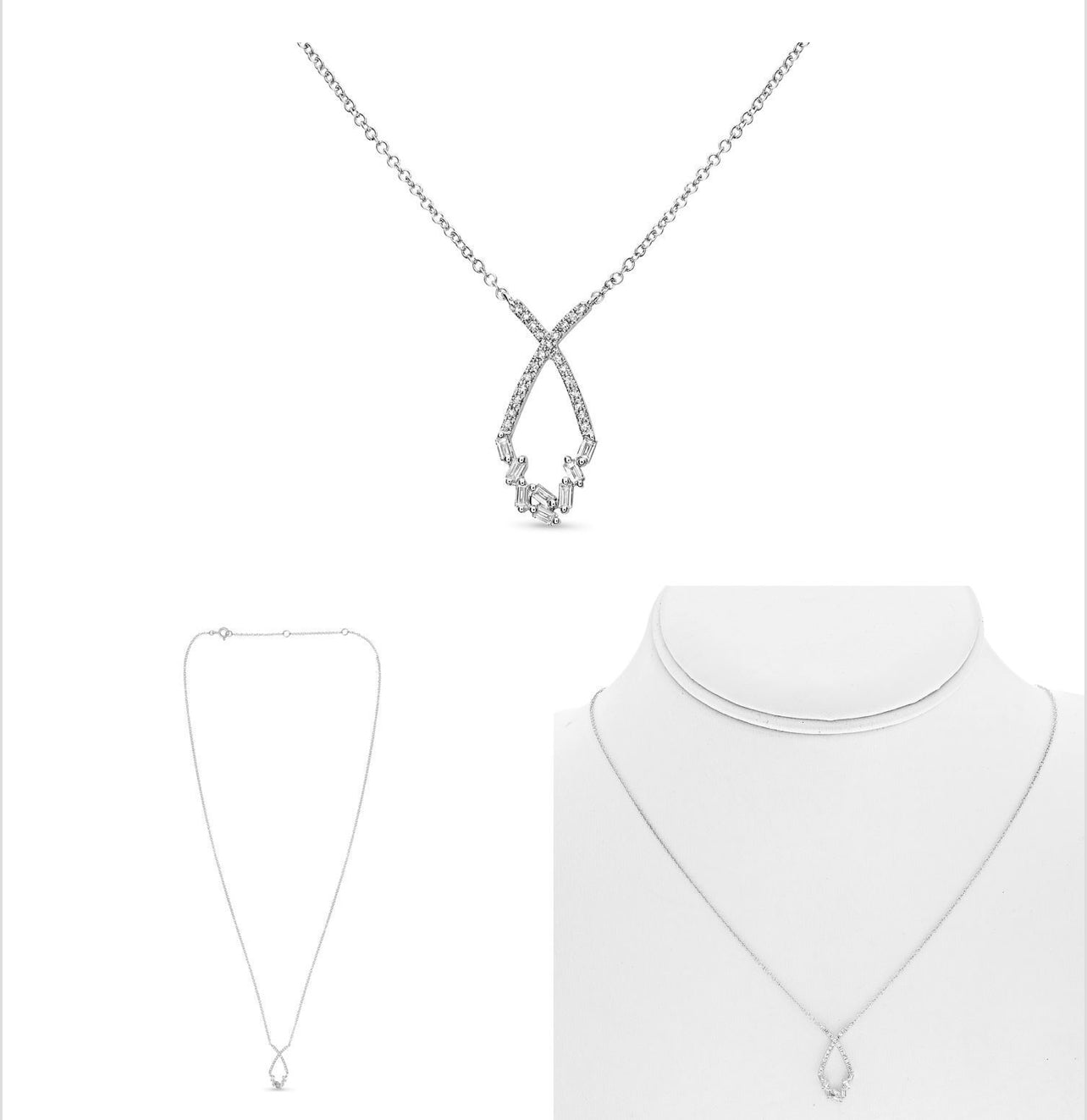 14K White Gold Tear Drop Styled Diamond Necklace