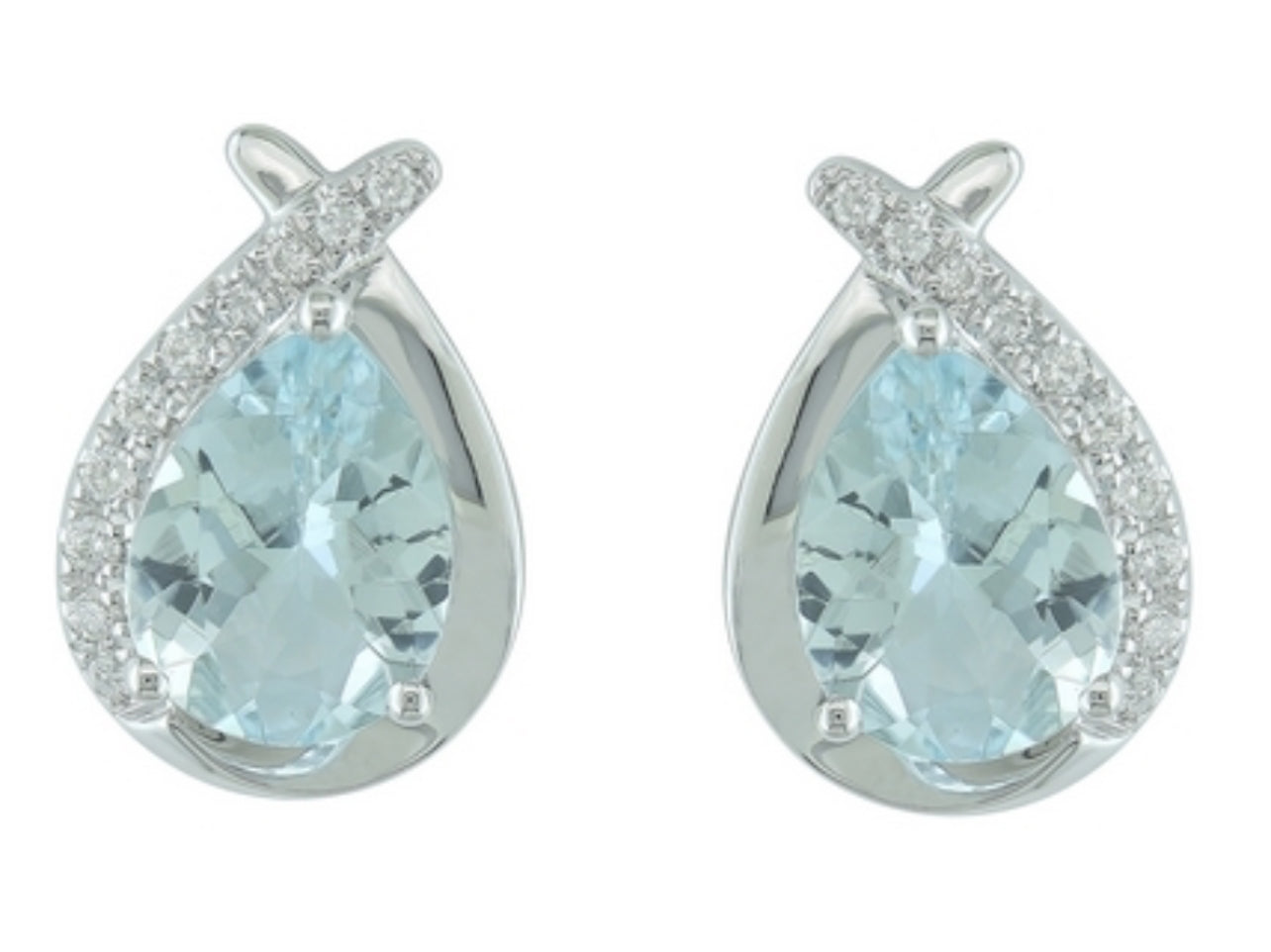 14K White Gold Aquamarine and Diamond Stud Earrings
