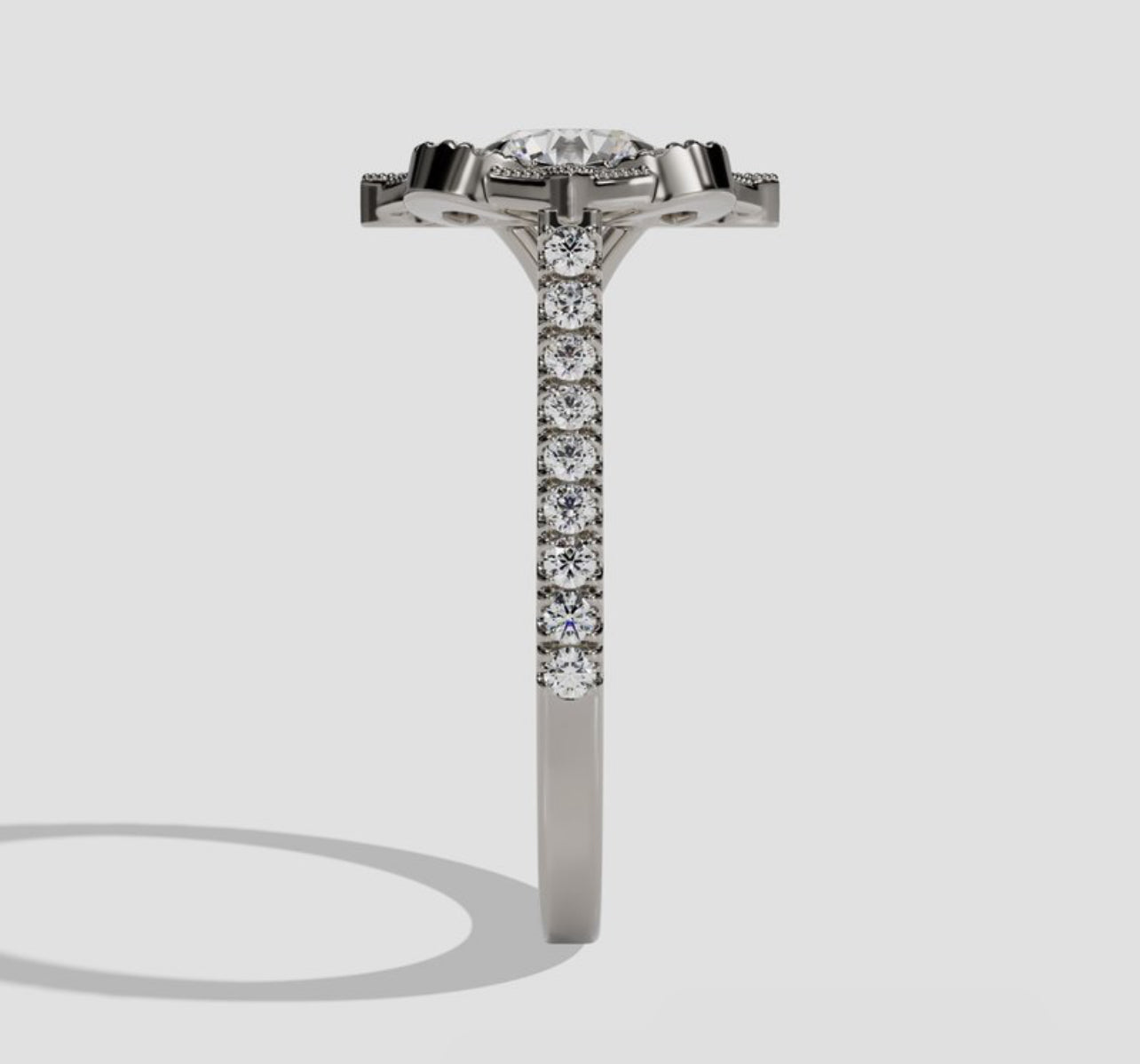 14K White Gold Kite Halo Diamond Engagement Ring Setting