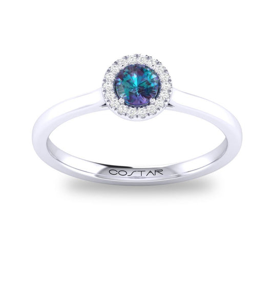 10K or 14K White or Yellow Gold Created Alexandrite and Diamond Halo Ring