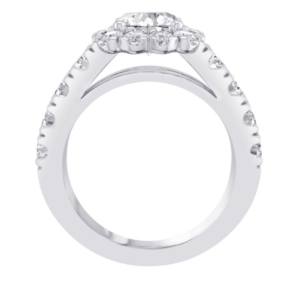 14K White Gold Split Shank Halo Engagement Ring Setting