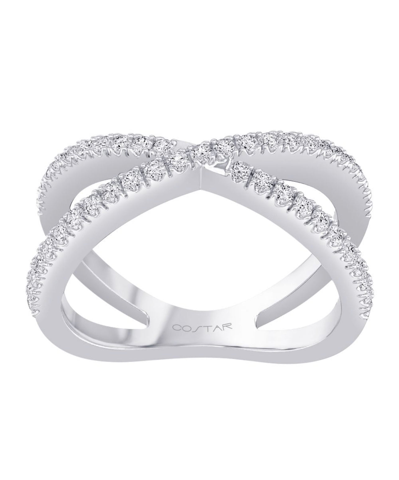 14K White Gold Crossed Diamond Band
