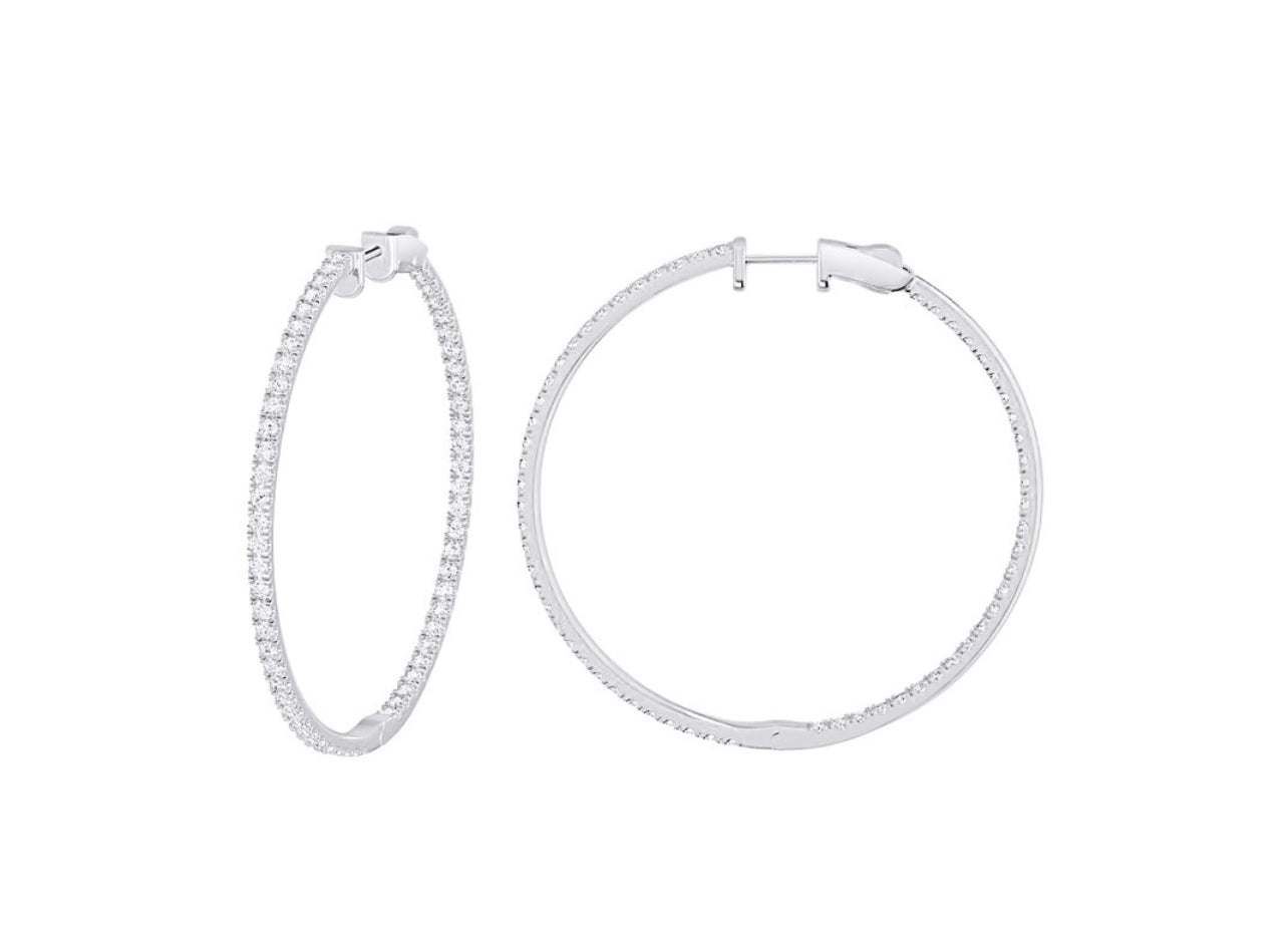 14K White or Yellow Gold Round Shaped Large Inside Out Hoop Earrings