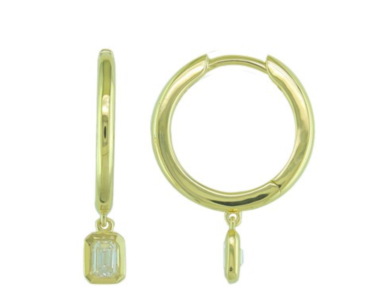 14K Yellow Gold Emerald-Cut Diamond Hoop Earrings